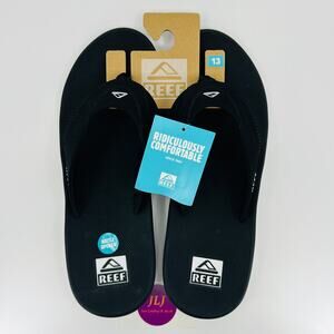 Reef Men's Fanning Bottle Opener Thong Flip Flop Sandals Black/Silver Size 13